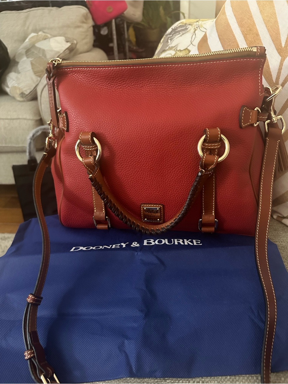 Dooney & Bourke LARGE Red Pebbled Leather Satchel - Shoulder Bag NWT $598 MSRP - Picture 11 of 15